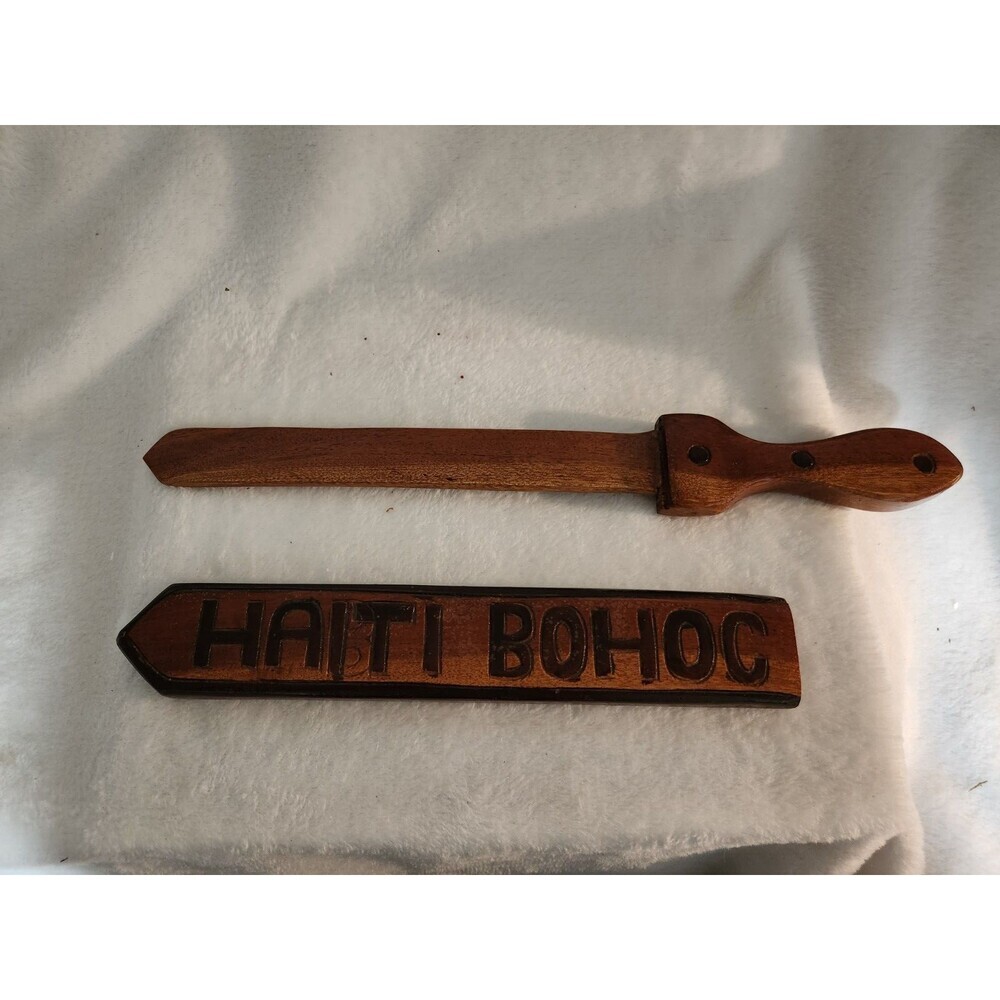 Vintage SOUVENIR Haiti Wooden Carved Sword w/ Sheath